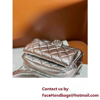 chanel Metallic Lambskin  &  Silver-Tone Metal Backpack Bag AS4621 Silver 2024